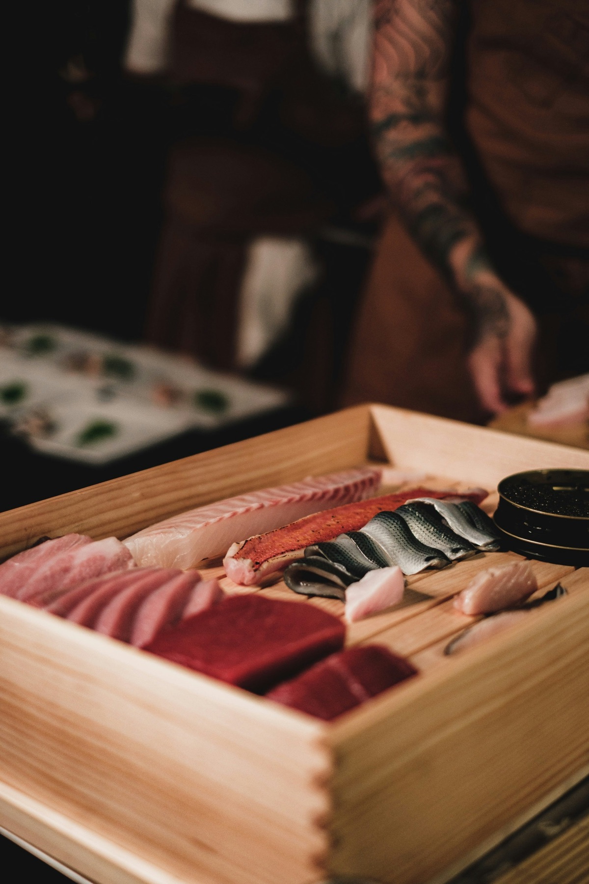 Cedar box of the morning's fish